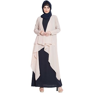 Designer shrug abaya- Blue-Beige